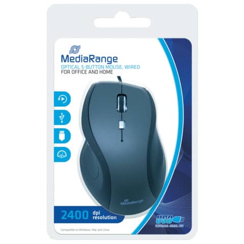 Mouse ottico Media Range 5 pulsanti con cavo 2400 dpi nero/grigio USB 2.0 MROS202